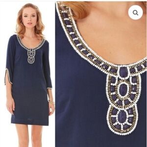 NWOT Lily Pulitzer Navy Blue Beaded Tunic Dress